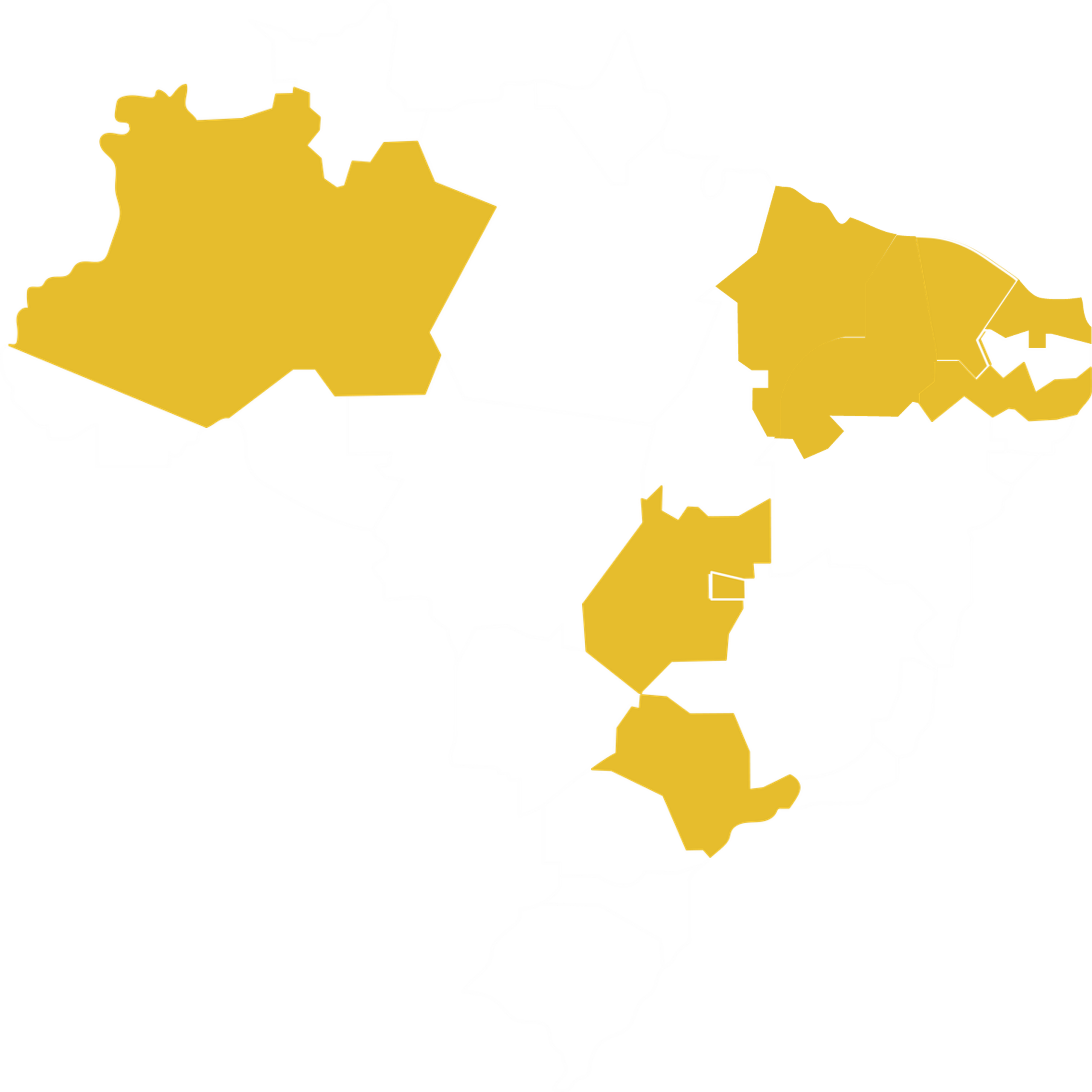 Mapa do Brasil com os estados de atuação do Grupo Life destacados em amarelo